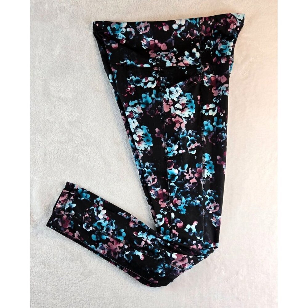Active Wear Womens Leggins Pants Avia Core Performance S (4-6) Black Floral